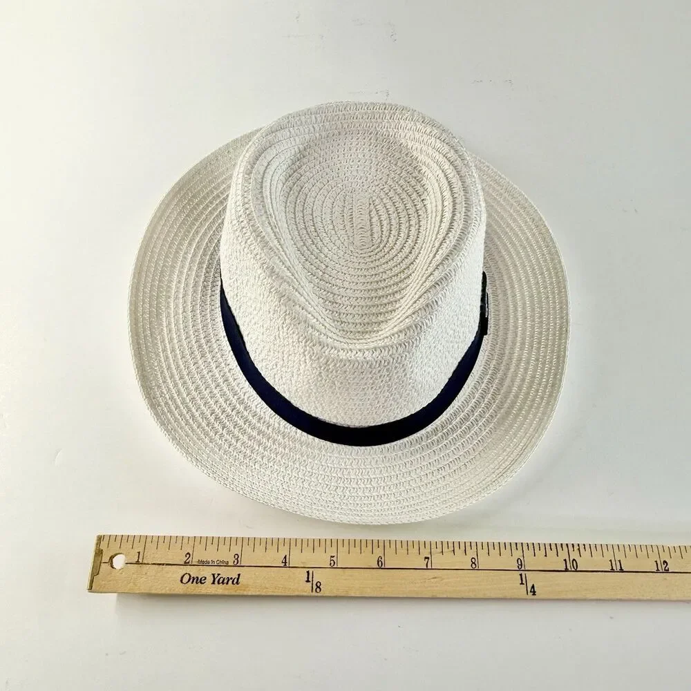 NICE & BELLA Unisex White w/Blue Band Med Brim Panama Woven Fedora Sun Hat